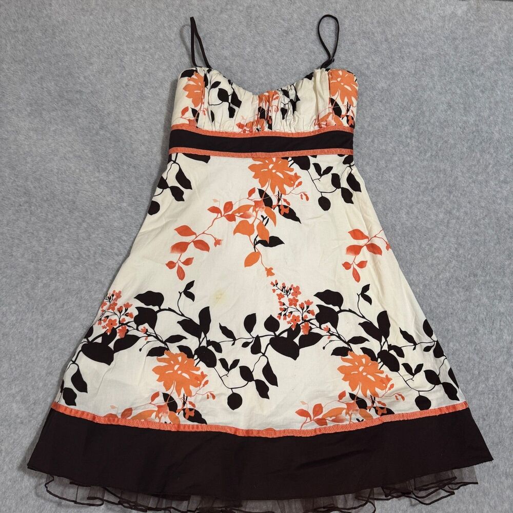 Speechless Floral Babydoll Sundress Peach Orange Brown Bow Tie Y2K Prom Size 5